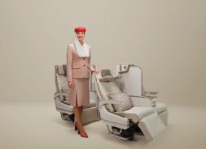 Emirates electric Premium Economy seat with full-height privacy screen