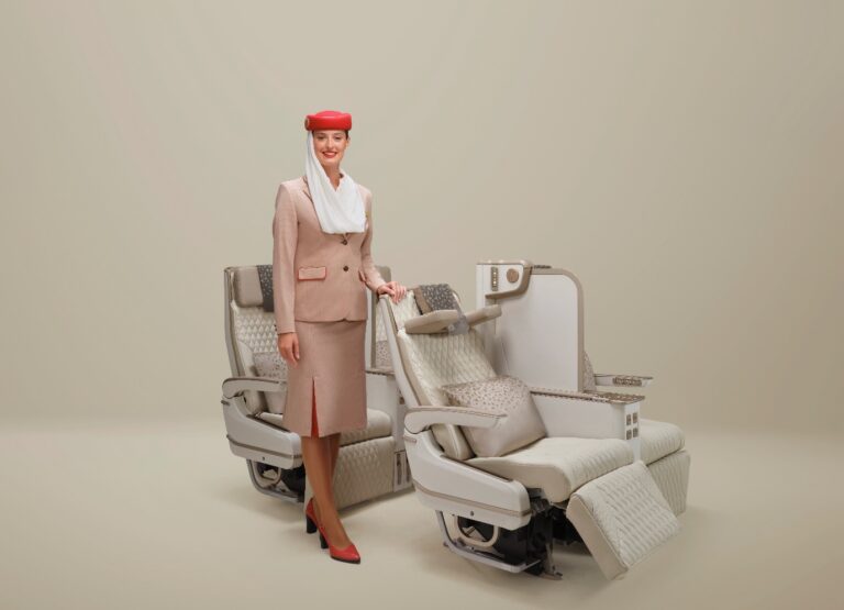 Emirates electric Premium Economy seat with full-height privacy screen